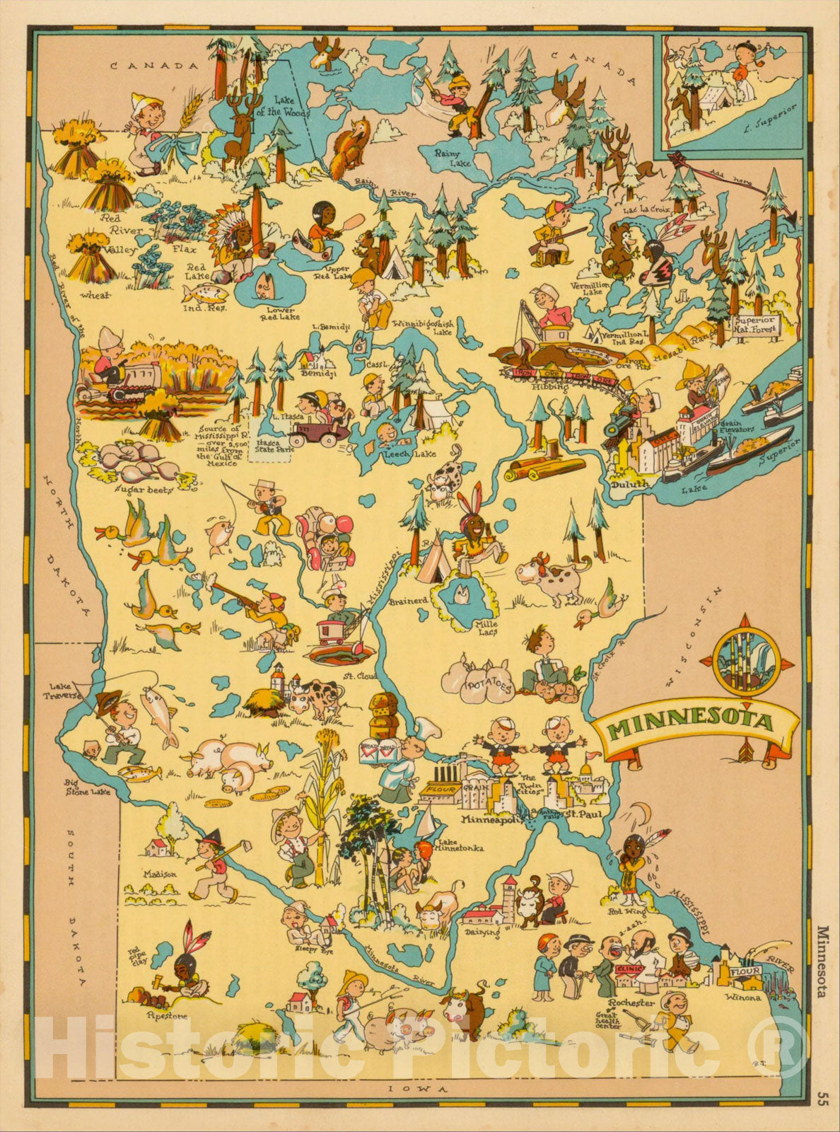 Historic Map : Minnesota, 1935, Ruth Taylor White, v2, Vintage Wall Art