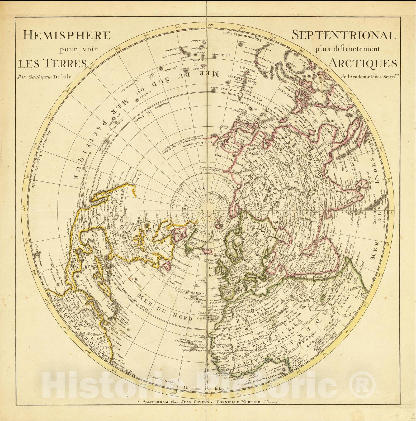 Historic Map : Hemisphere Septentrional pour voir plus distinctement Les Terres Arctiques, 1720, Johannes Covens, Vintage Wall Art
