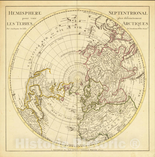 Historic Map : Hemisphere Septentrional pour voir plus distinctement Les Terres Arctiques, 1720, Johannes Covens, Vintage Wall Art