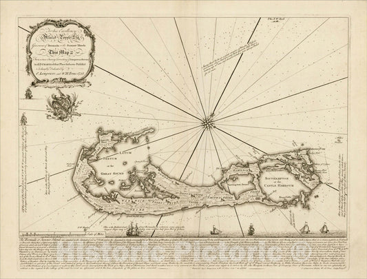 Historic Map : Bermuda, or the Summer Islands From a New Survey Correcting ye Dangerous Errors in al ye Charts, 1738, Clement Lempriere, Vintage Wall Art