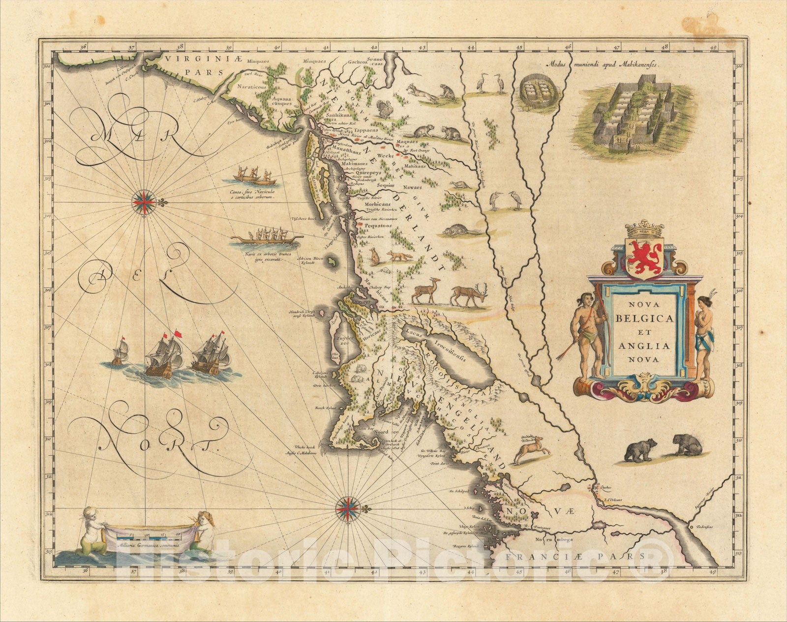 Historic Map : Nova Belgica Et Anglia Nova, c1635, Willem Janszoon Blaeu, Vintage Wall Art