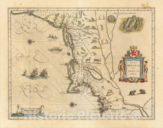 Historic Map : Nova Belgica Et Anglia Nova, c1635, Willem Janszoon Blaeu, Vintage Wall Art