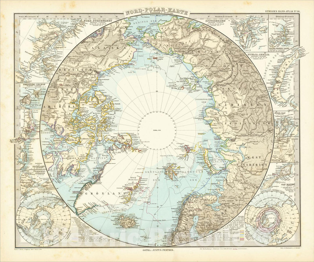 Historic Map : Nord-Polar-Karte, 1885, 1885, Adolf Stieler, Vintage Wall Art