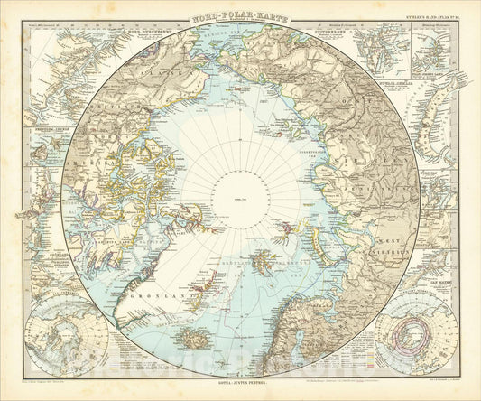 Historic Map : Nord-Polar-Karte, 1885, 1885, Adolf Stieler, Vintage Wall Art