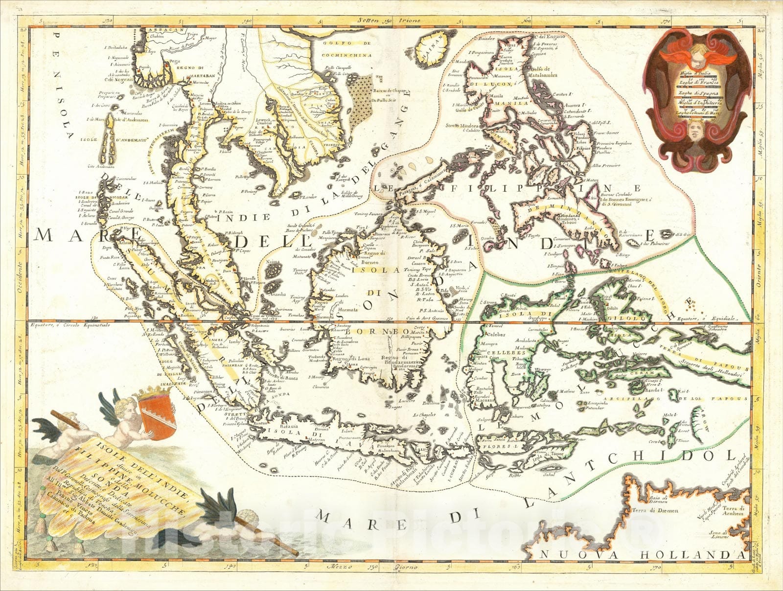 Historic Map : Isole Dell' Indie, diuise in Filippine, Molucche, e della Sonda , c1690, Vincenzo Maria Coronelli, Vintage Wall Art