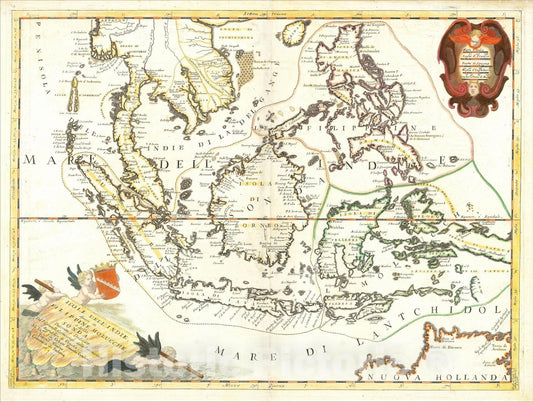 Historic Map : Isole Dell' Indie, diuise in Filippine, Molucche, e della Sonda , c1690, Vincenzo Maria Coronelli, Vintage Wall Art
