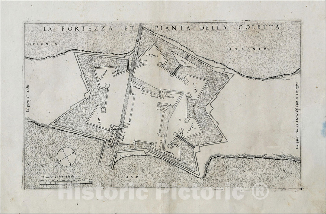 Historic Map : La Fortezza et Pianta Della Goletta, c1574, Giovanni Francesco Camocio, Vintage Wall Art