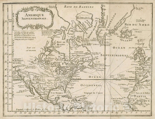 Historic Map : Amerique Septentrionale, c1750, , Vintage Wall Art