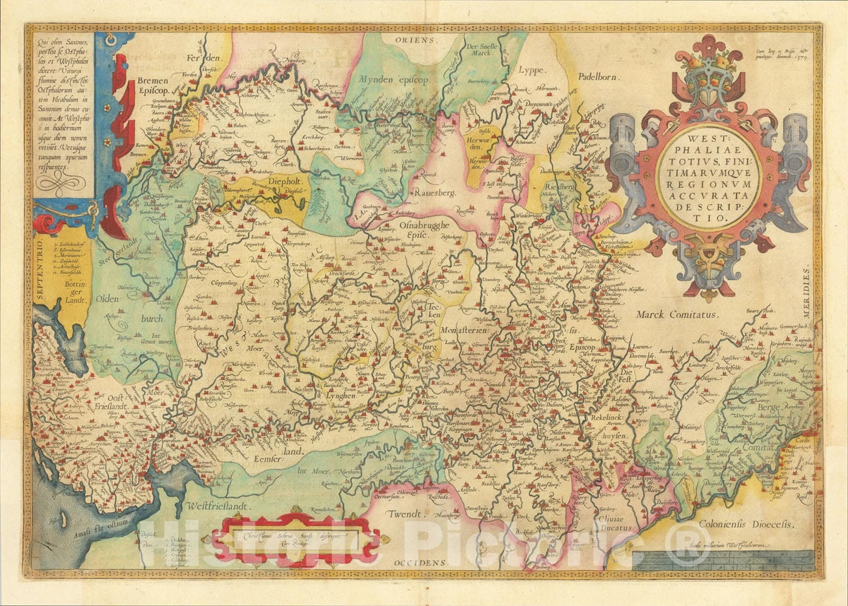 Historic Map : Westphaliae Totius, Finitimarumque Regionum Accurata Descriptio, 1579, Abraham Ortelius, Vintage Wall Art