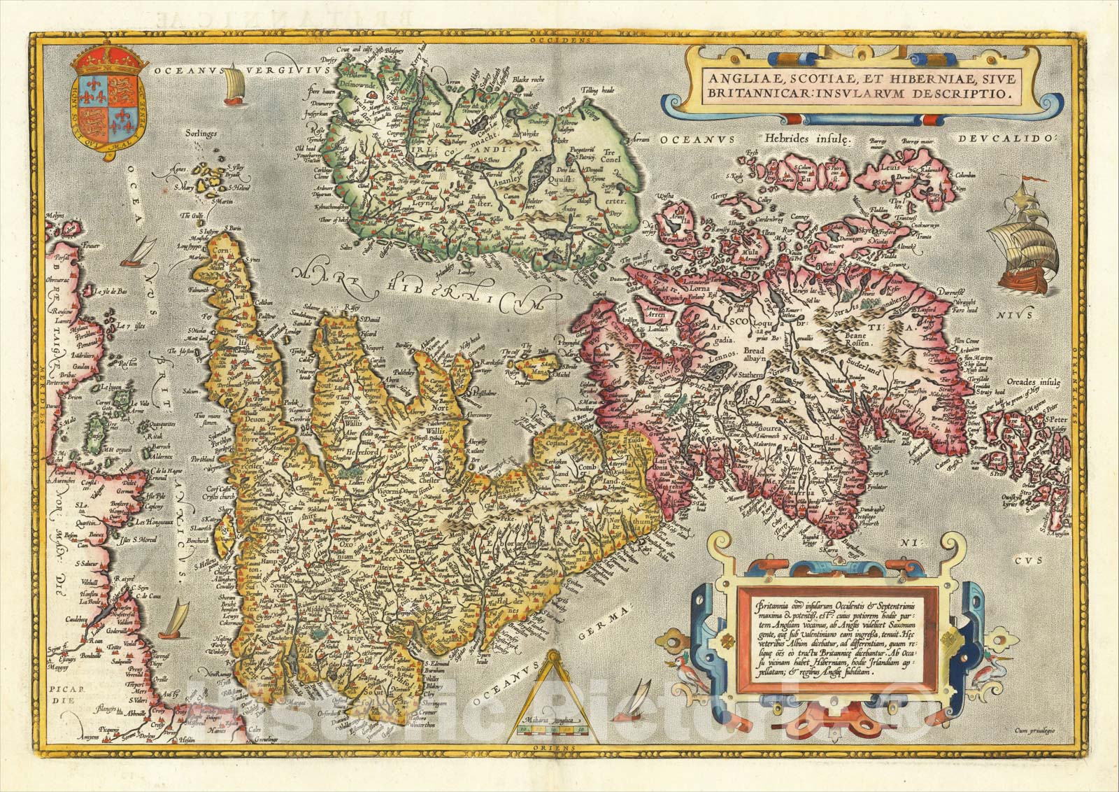Historic Map : Angliae, Scotiae, Et Hiberniae Sive Britannicae Insularum Descriptio, 1592, Abraham Ortelius, Vintage Wall Art