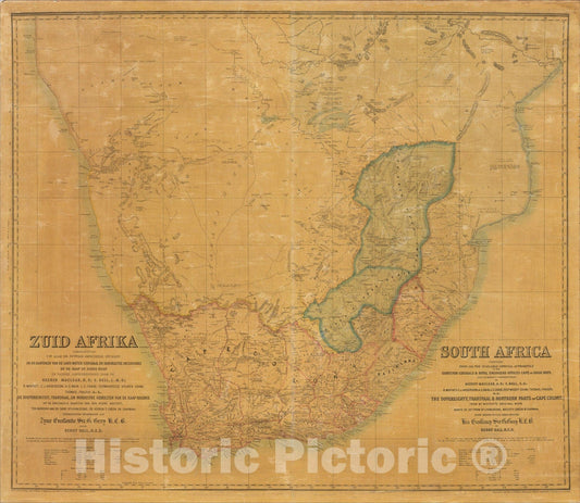 Historic Map : South Africa Compiled From All The Available Official Authorities, c1858, Henry Hall, Vintage Wall Art