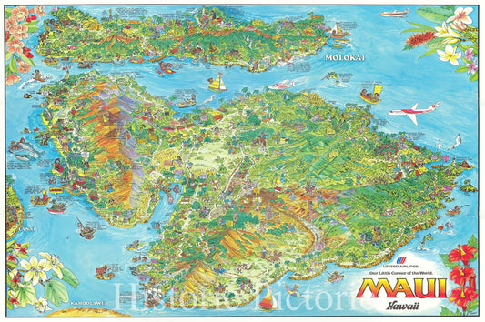 Maui and Molokai - Pictorial Map, 1979 | Historical Map Print