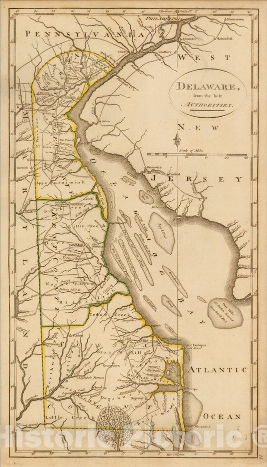 Historic Map : Delaware from the Best Authorities?, 1814, Mathew Carey, v3, Vintage Wall Art