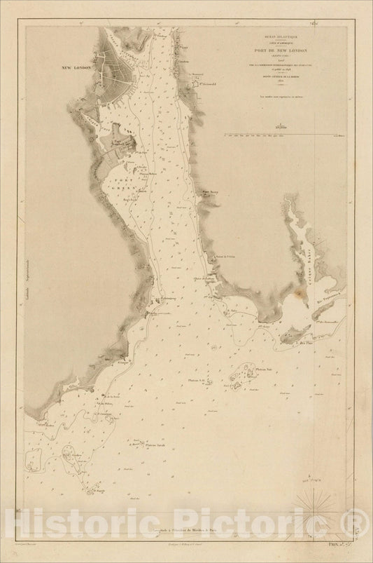 Historic Map : Port De New London, 1856, 1856, Depot de la Marine, Vintage Wall Art
