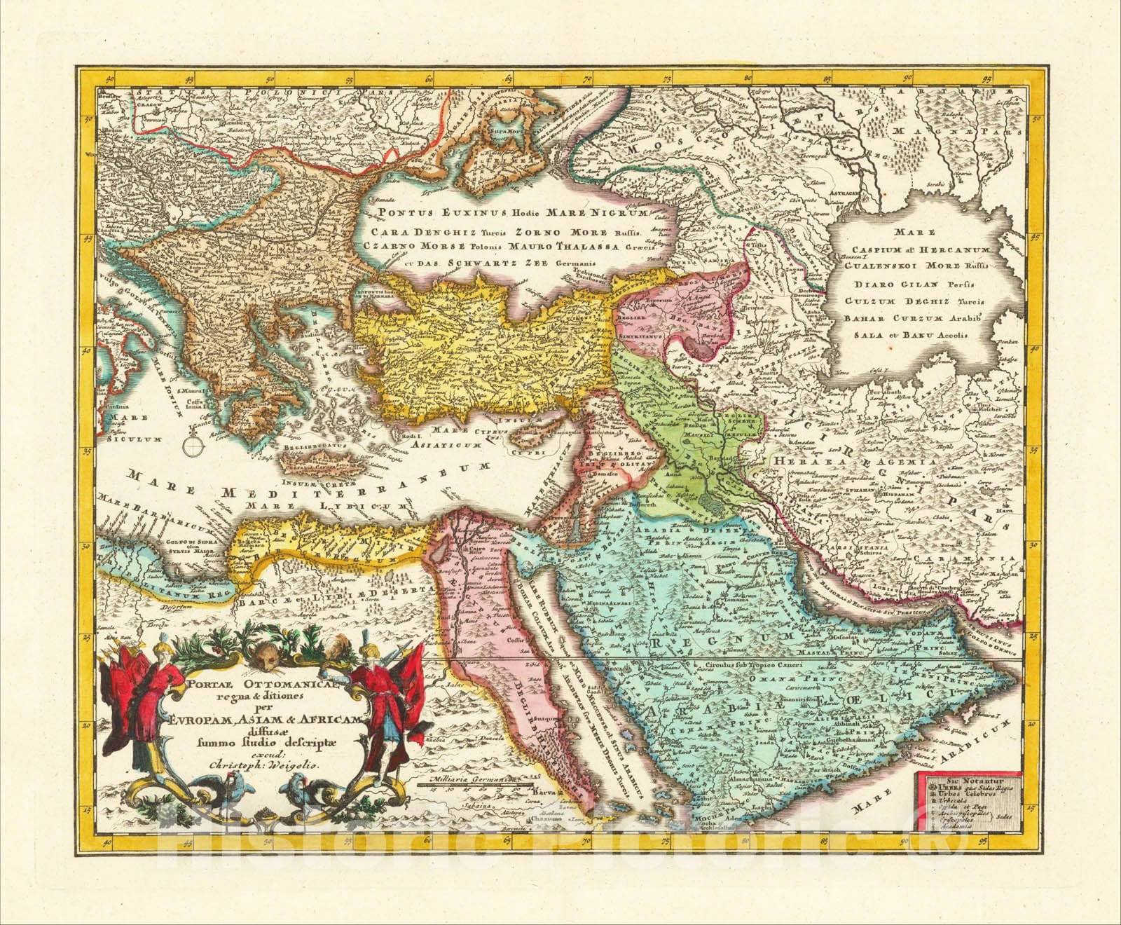 Historic Map : Portae Ottomanicae regna and ditiones per Europam, Asiam and Africam diffusae summos Studio descriptio, 1718, Christopher Weigel, Vintage Wall Art