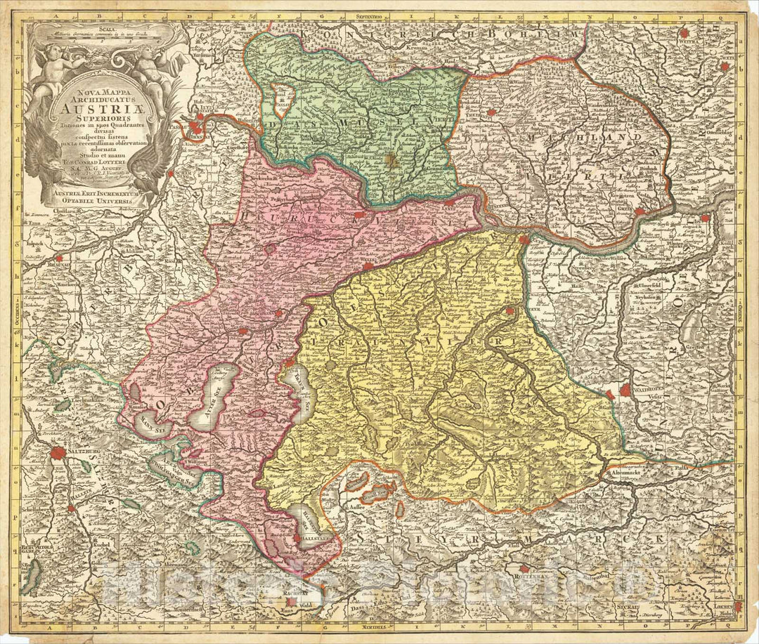 Historic Map : [Austria] Nova Mappa Archiducatus Austriae Superioris Ditiones in suos Quadrantes divisas conspectui sistens, ., 1760, Tobias Conrad Lotter, Vintage Wall Art