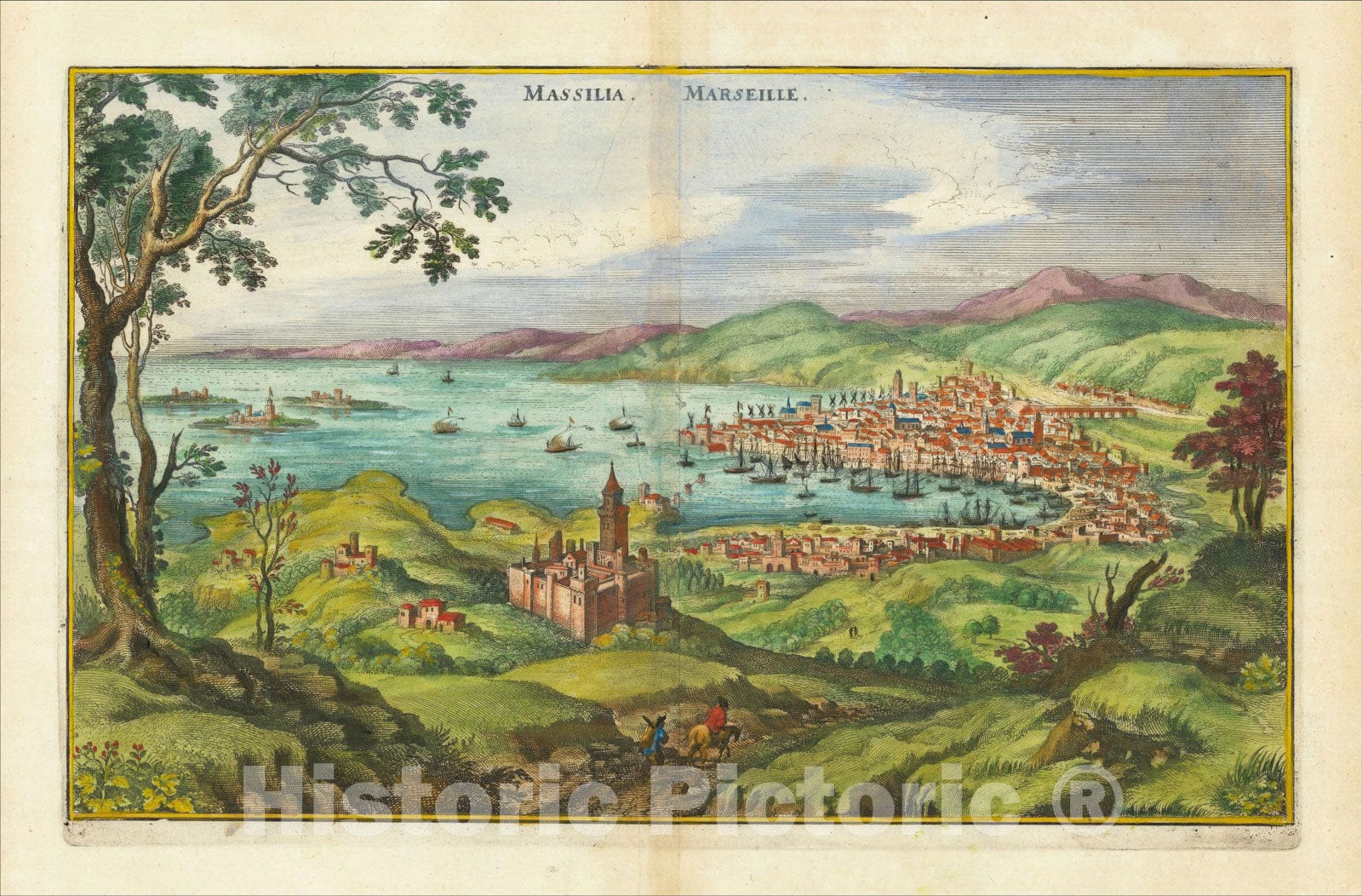 Historic Map : Massilia - Marseille, 1642, Matthaus Merian, Vintage Wall Art