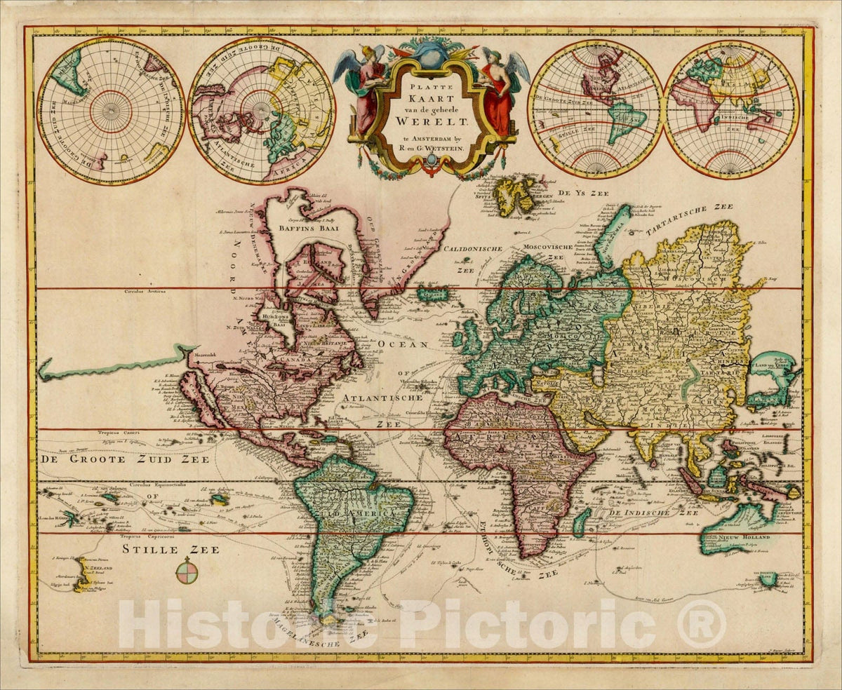 Historic Map : Platte Kaart van de Geheele Werelt, c1720, R&J Wetstein, Vintage Wall Art
