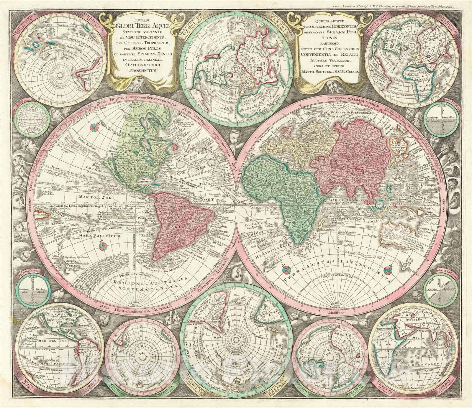 Historic Map : Diversi Globi Terr-Aquei Statione Variante Et Visu Intercedente Per Coluros Tropicorum, 1730, Matthaus Seutter, Vintage Wall Art