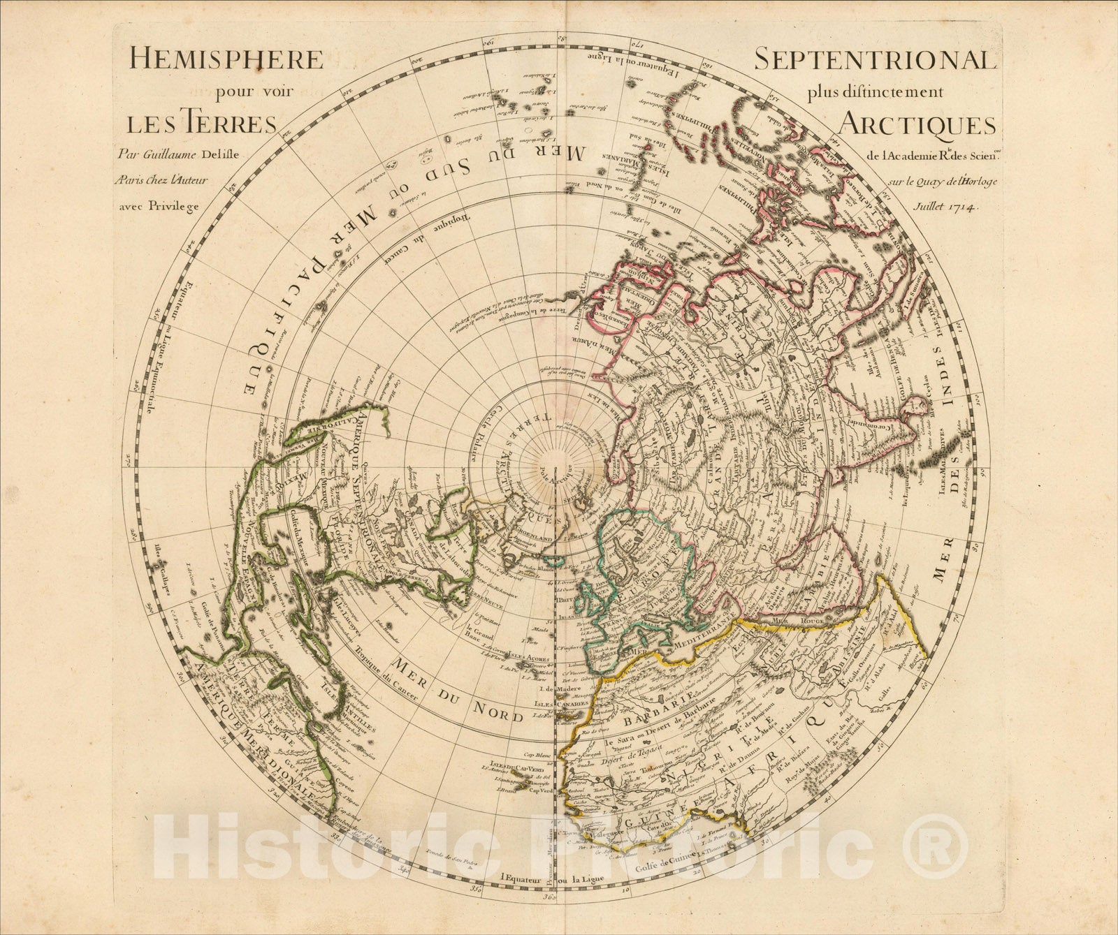Historic Map : Hemisphere Septentrional pour voir plus distinctement Les Terres Arctiques, 1714, 1714, , Vintage Wall Art