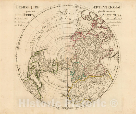 Historic Map : Hemisphere Septentrional pour voir plus distinctement Les Terres Arctiques, 1714, 1714, , Vintage Wall Art