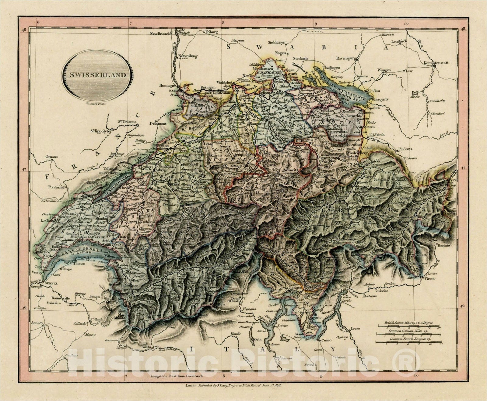 Historic Map : Swisserland, 1816, John Cary, Vintage Wall Art