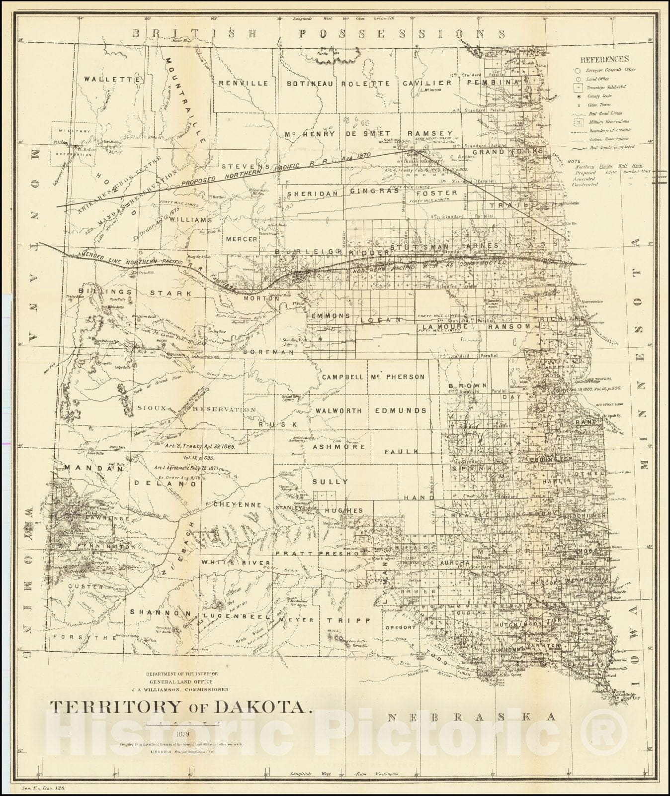 Historic Map : Territory of Dakota. 1879, 1882, General Land Office, Vintage Wall Art
