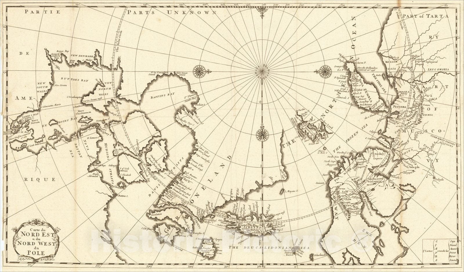Historic Map : Carte du Nord Est and du Nord West du Pole, 1732, J.F. Bernard, Vintage Wall Art