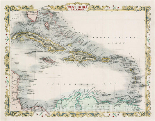 Historic Map : West India Islands, 1850, John Rapkin, Vintage Wall Art