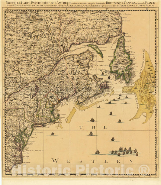Historic Map : Nouvelle Carte Particuliere De L'Amerique ou font exactement marquees la Nouvelle Bretagne, 1737, Johannes Covens, Vintage Wall Art