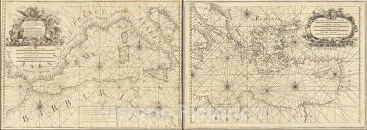 Historic Map : Nouvelle Carte de la Mer Mediterranee Juscques au Cap S. Vincent et Cap Cantin, 1746, , Vintage Wall Art