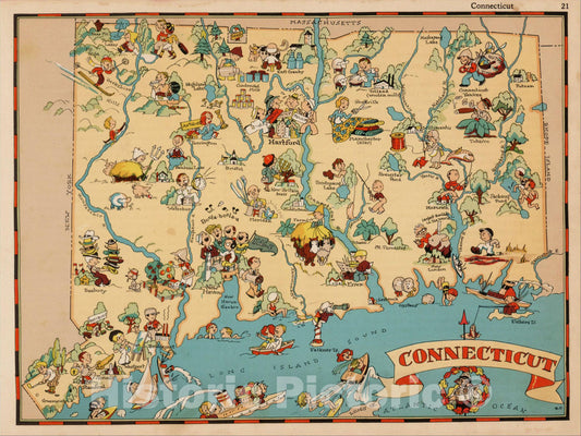 Historic Map : Connecticut, 1935, Ruth Taylor White, v2, Vintage Wall Art