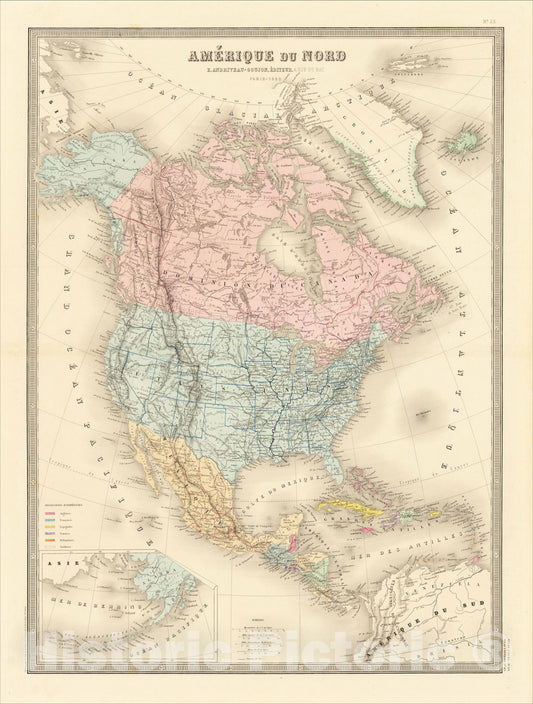 Historic Map : Amerique Du Nord, 1880, 1862, J. Andriveau-Goujon, Vintage Wall Art