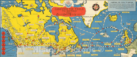 Historic Map : Carrying The Tools To Britain, 1941, Canadian Broadcasting Corporation, Vintage Wall Art