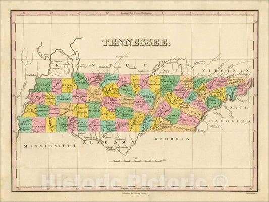 Historic Map : Tennessee, 1826, Anthony Finley, v2, Vintage Wall Art