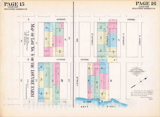 Historic Map : Map of Lot No. 4 of the Louvre Farm, 1881, Spielmann & Brush, Vintage Wall Art