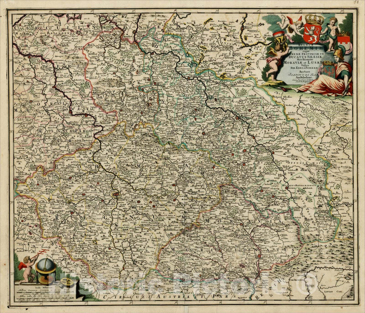 Historic Map : Regnum Bohemiae eique Annexae Provinciae ut Ducatus Silesiase Marchionatus Moraviae et Lustia Vulgo Die Erb-Landeren, c1685, , Vintage Wall Art