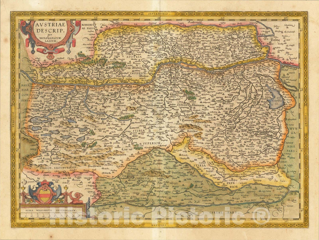 Historic Map : Austriae Descrip. Par Wolfganum Lazium, 1598, Abraham Ortelius, Vintage Wall Art