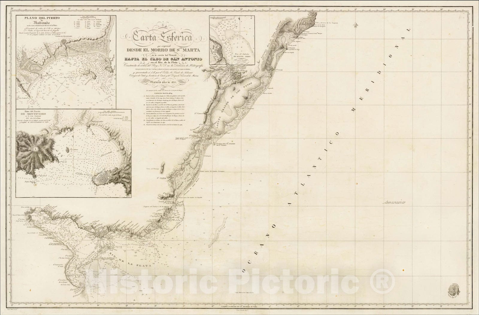 Historic Map : Carta Esferica que comprende Desde El Morro, 1843, Direccion de Geografia, Meteorologia e Hidrologia, Vintage Wall Art