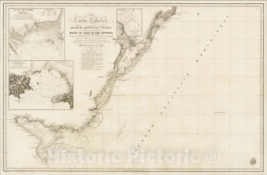 Historic Map : Carta Esferica que comprende Desde El Morro, 1843, Direccion de Geografia, Meteorologia e Hidrologia, Vintage Wall Art