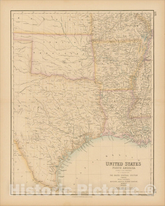 Historic Map : United States North America According to Calvin Smith& Tanner, South Central Section, 1855, Archibald Fullarton & Co., Vintage Wall Art