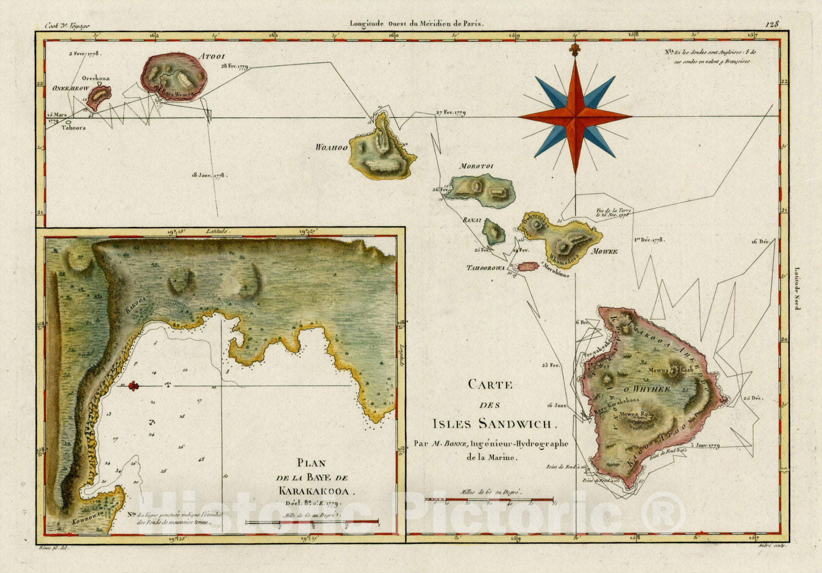 Historic Map : Carte Des Isles Sandwich, 1787, Rigobert Bonne, v8, Vintage Wall Art