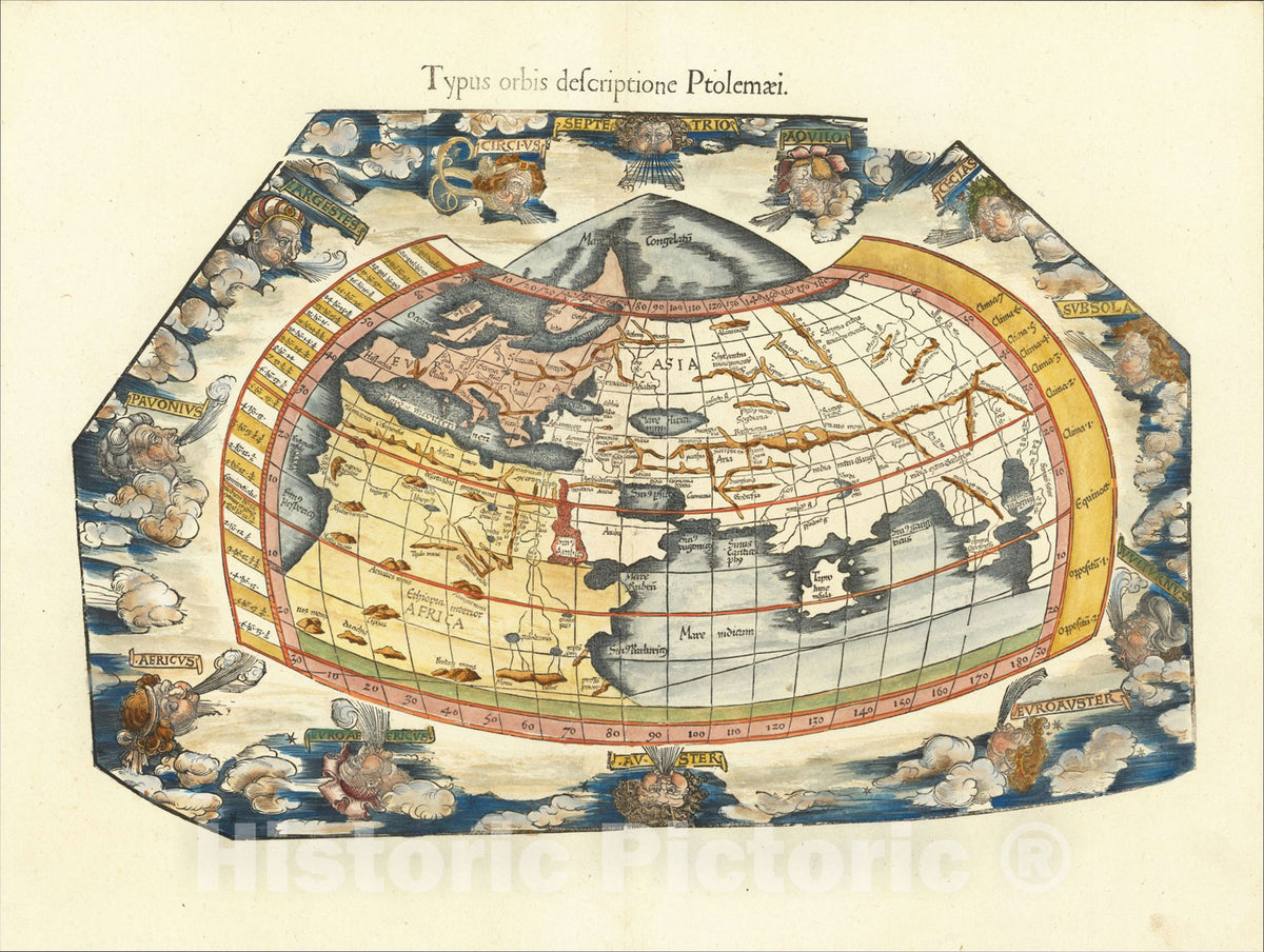 Historic Map : Typus orbis descriptione Ptolemaei, 1532, Lorenz Fries, Vintage Wall Art