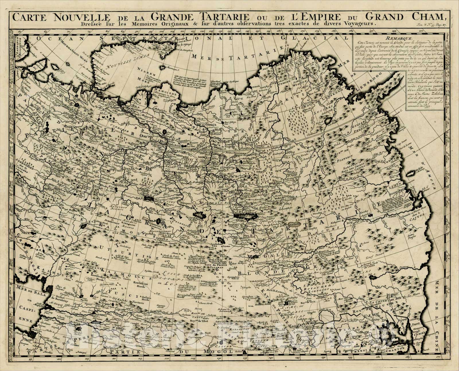 Historic Map : Carte Nouvelle de la Grande Tartarie ou L'Empire Du Cham , 1719, Henri Chatelain, Vintage Wall Art