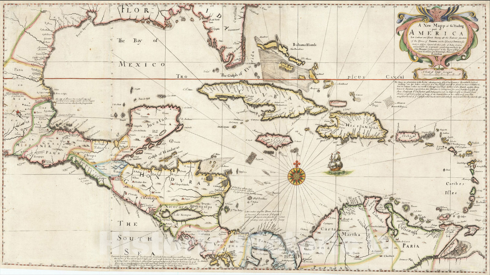 Historic Map : Panama and the Island of Jamaica, , John Thornton, Vintage Wall Art