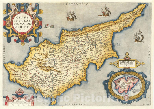 Historic Map : Cypri Insulae Nova Descript 1573, 1603, Abraham Ortelius, Vintage Wall Art