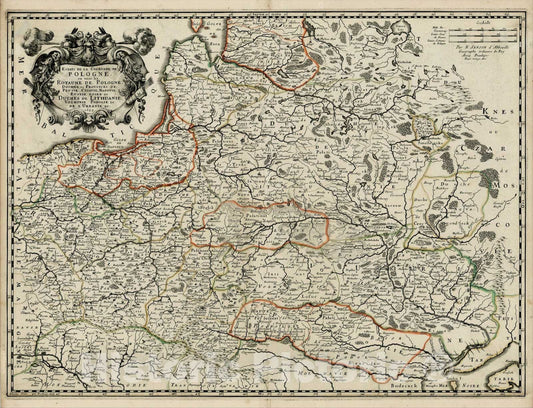 Historic Map : Estats De La Couronne De Pologne ou sont les Royaume de Pologne, Duches et Provinces De Prusse, Cuiavee, 1655, Nicolas Sanson, Vintage Wall Art