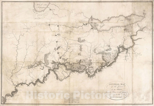 Historic Map : General Map of the Course of the Ohio from its Source to its Junction with the Mississipi., 1804, Victor George Henri Collot, Vintage Wall Art