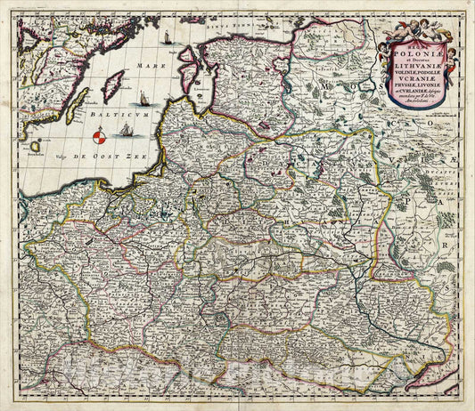 Historic Map : Regni Poloniae et Ducatus Lithuaniae Voliniae, Podoliae Ucraniae Prussiae, Livoniae, et Curlandiae descriptio, c1685, , Vintage Wall Art