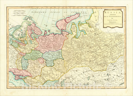 Historic Map : Russia, Divided into Governments , 1794, Samuel Dunn, Vintage Wall Art